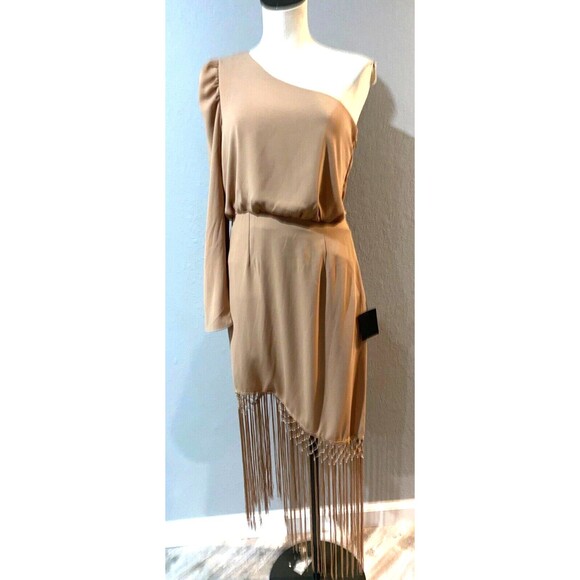 Lulu's Love at Dusk Women’s One-Shoulder Asymmetrical Fringe Midi Dress size M - Picture 2 of 11